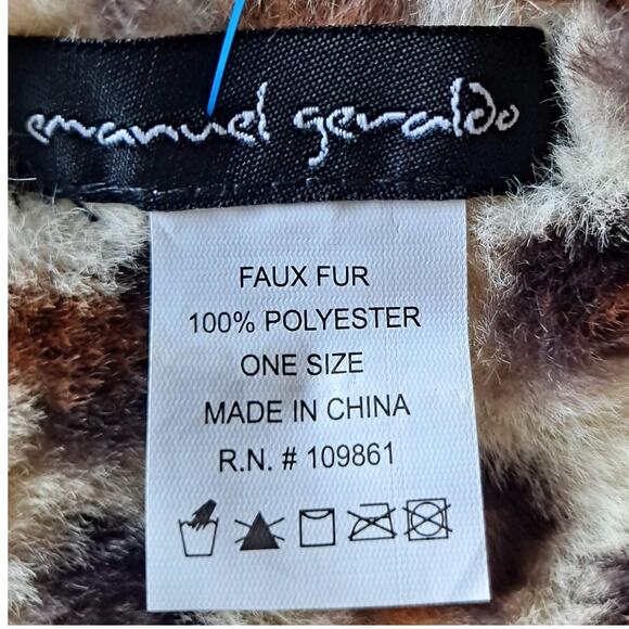 Emanuel Geraldo Tan Brown Black Double Ply Faux Fur Infinity Scarf Size 8" x 62" - Picture 11 of 12